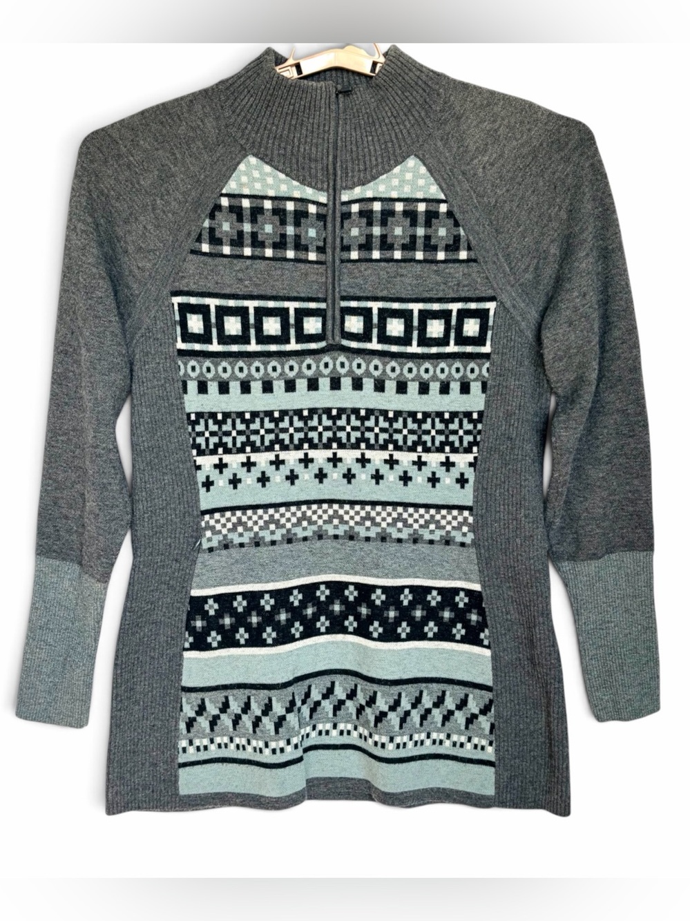 Title Nine Merino Wool Blend 1/4 Zip Pullover Sweater Sz M Fair Isle Nordic Ski